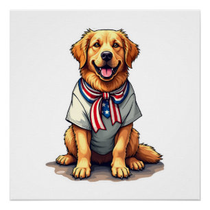 Patriotisches Goldenes Hund Vintage Gravur Shirt 2 Poster