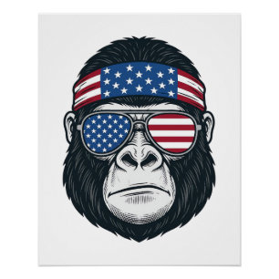 Patriotisches Gorillage sicht Alter Stich Vektor_1 Poster
