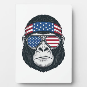 Patriotisches Gorillagesicht Vintage-Stich Vektor_ Fotoplatte