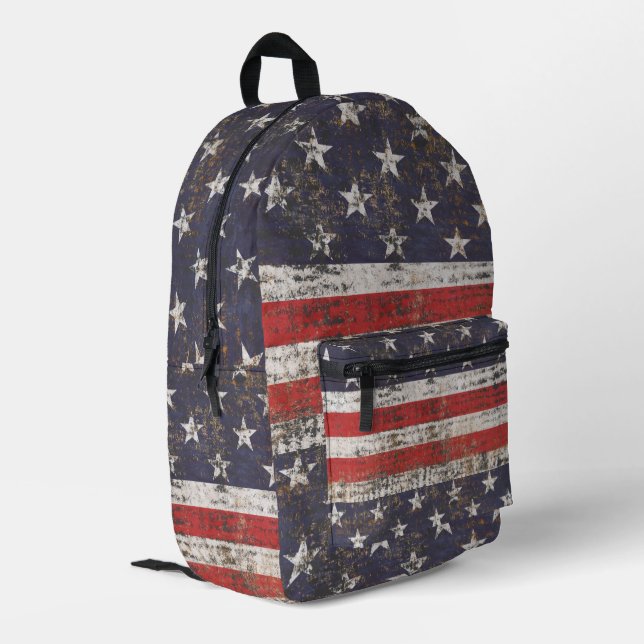 Patriotisches Grunge US Flagge Pattern Bedruckter Rucksack (Rückseitige Ecke links)