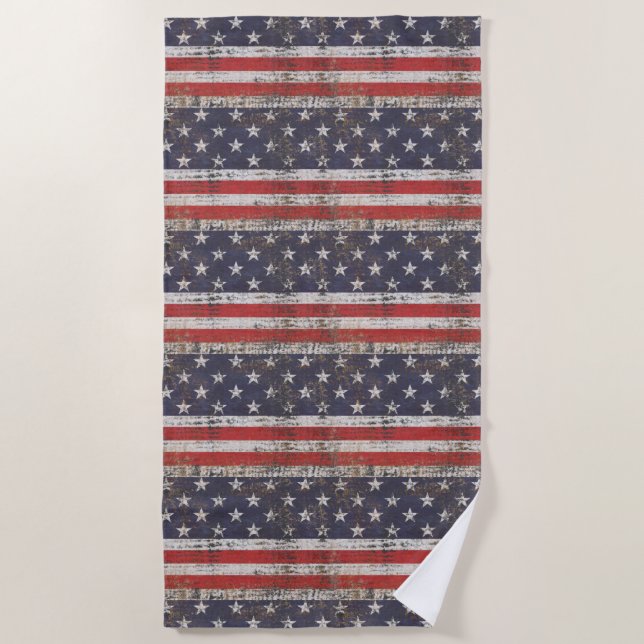 Patriotisches Grunge US Flagge Pattern Strandtuch (Vorderseite)