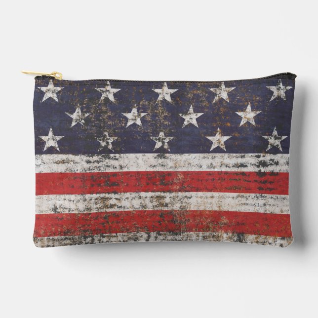 Patriotisches Grunge US Flagge Pattern Zubehörtasche (Vorderseite)