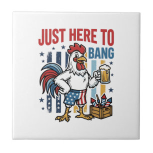 Patriotisches Hahn-Feuerwerk Vintage-Shirt-Design_ Fliese