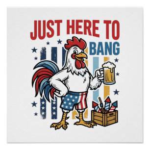 Patriotisches Hahn-Feuerwerk Vintage-Shirt-Design_ Poster