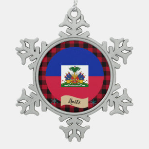 Patriotisches Haiti, kariert roter Büffel, haitian Schneeflocken Zinn-Ornament