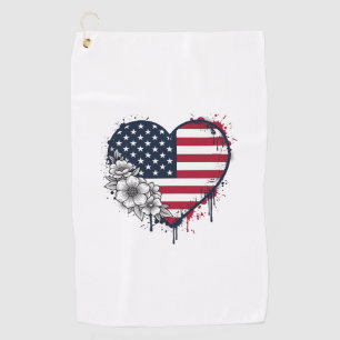 Patriotisches Herz Blumenvintage-Stichdesign_1 Golfhandtuch