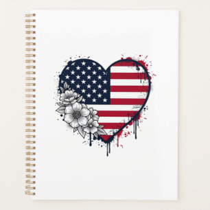 Patriotisches Herz Blumiges Vintage-Gravurdesign_1 Planer