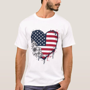 Patriotisches Herz Blumiges Vintage-Gravurdesign_1 T-Shirt