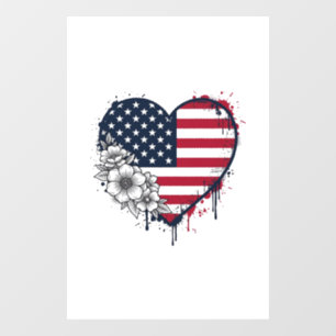 Patriotisches Herz Blumiges Vintage-Stichdesign_1 Fensteraufkleber