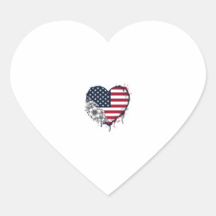 Patriotisches Herz Blumiges Vintage-Stichdesign_1 Herz-Aufkleber