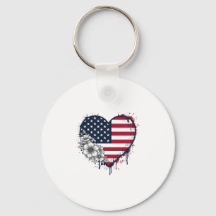 Patriotisches Herz Blumiges Vintage-Stichdesign_1 Schlüsselanhänger