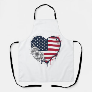 Patriotisches Herz Blumiges Vintage-Stichdesign_1 Schürze
