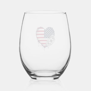 Patriotisches Herz Blumiges Vintage-Stichdesign_1 Weinglas Ohne Stiel