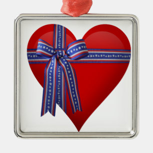 Patriotisches Herz Grafik Silbernes Ornament