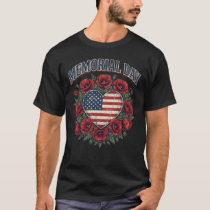 Patriotisches Herz Mohnkranz Memorial Day T-Shirt