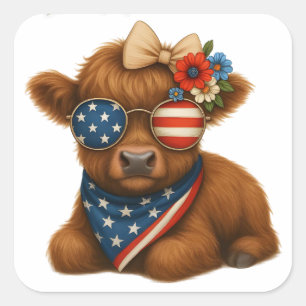 Patriotisches Highland-Baby-Kalb Quadratischer Aufkleber