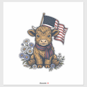 Patriotisches Highland-Kalb mit Flagge Vintage-Vek Aufkleber
