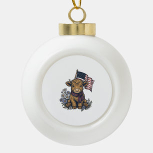 Patriotisches Highland-Kalb mit Flagge Vintage-Vek Keramik Kugel-Ornament