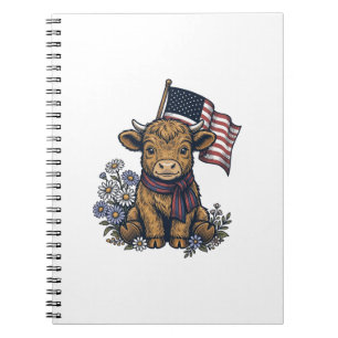 Patriotisches Highland-Kalb mit Flagge Vintage-Vek Notizblock