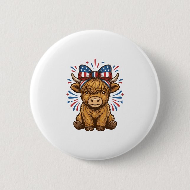 Patriotisches Highland-Kuh-Bogen-Vektordesign (2)_ Button (Vorderseite)