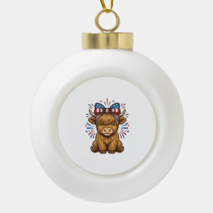 Patriotisches Highland-Kuh-Bogen-Vektordesign (2)_ Keramik Kugel-Ornament