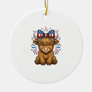 Patriotisches Highland-Kuh-Bogen-Vektordesign (2)_ Keramik Ornament