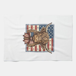 Patriotisches Highland-Kuh-Vintage-Stich-Shirt-Des Geschirrtuch