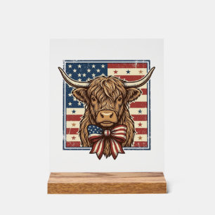 Patriotisches Highland-Kuh-Vintage-Stickerei-Shirt Acrylschild