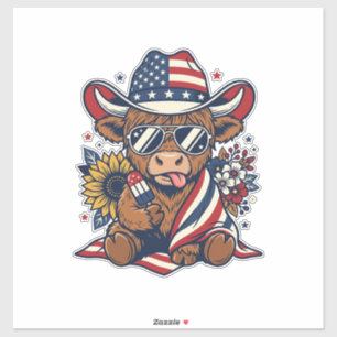 Patriotisches Highland-Kuh-Vintage-Stickerei-Shirt Aufkleber