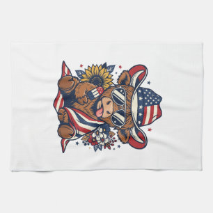 Patriotisches Highland-Kuh-Vintage-Stickerei-Shirt Geschirrtuch