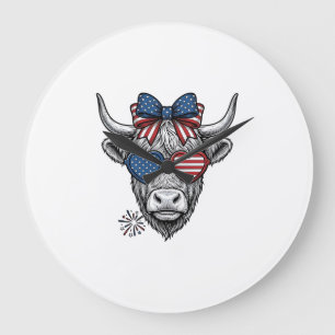 Patriotisches Highland-Kuh-Vintage-Stickerei-Shirt Große Wanduhr