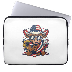 Patriotisches Highland-Kuh-Vintage-Stickerei-Shirt Laptopschutzhülle