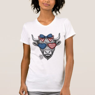 Patriotisches Highland-Kuh-Vintage-Stickerei-Shirt T-Shirt