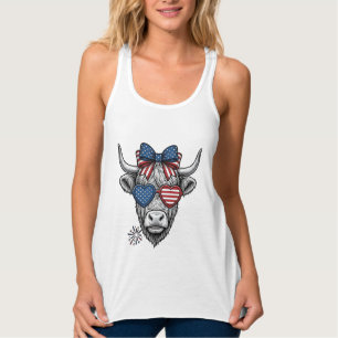 Patriotisches Highland-Kuh-Vintage-Stickerei-Shirt Tank Top