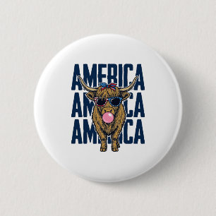 Patriotisches Highland-Rind Amerika Vintage T-Shir Button