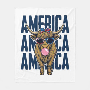 Patriotisches Highland-Rind Amerika Vintage T-Shir Fleecedecke