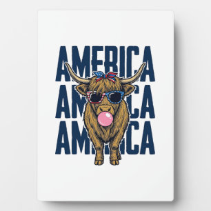 Patriotisches Highland-Rind Amerika Vintage T-Shir Fotoplatte