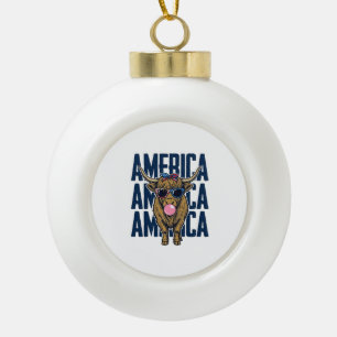 Patriotisches Highland-Rind Amerika Vintage T-Shir Keramik Kugel-Ornament