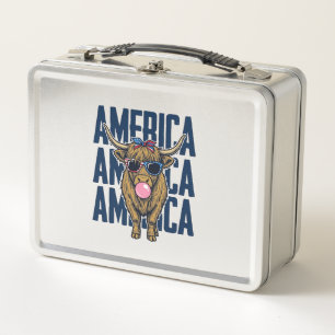 Patriotisches Highland-Rind Amerika Vintage T-Shir Metall Brotdose