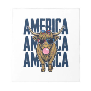 Patriotisches Highland-Rind Amerika Vintage T-Shir Notizblock