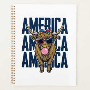 Patriotisches Highland-Rind Amerika Vintage T-Shir Planer