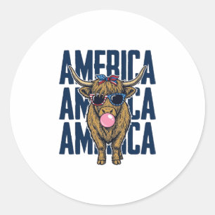 Patriotisches Highland-Rind Amerika Vintage T-Shir Runder Aufkleber