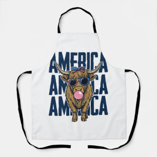 Patriotisches Highland-Rind Amerika Vintage T-Shir Schürze
