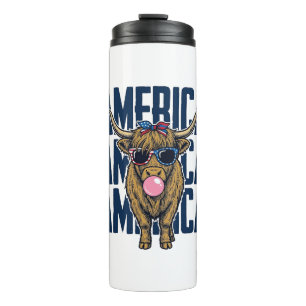 Patriotisches Highland-Rind Amerika Vintage T-Shir Thermosbecher