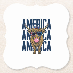 Patriotisches Highland-Rind Amerika Vintage T-Shir Untersetzer