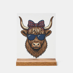 Patriotisches Highland-Rind Vintage-Stich-Design_1 Acrylschild