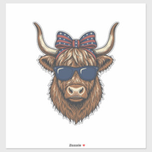 Patriotisches Highland-Rind Vintage-Stich-Design_1 Aufkleber
