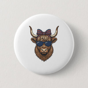 Patriotisches Highland-Rind Vintage-Stich-Design_1 Button
