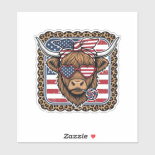 Patriotisches Highland-Rind Vintage-Stich-Design ( Aufkleber