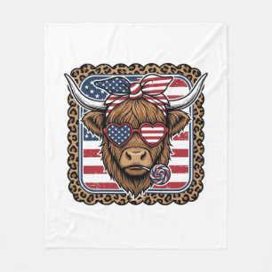 Patriotisches Highland-Rind Vintage-Stich-Design ( Fleecedecke